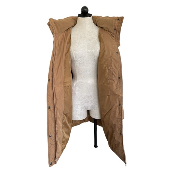 Lands End Down Puffer Parka Jacket with Faux Fur Hood Mid Thigh Tan Size 1X - Picture 5 of 15